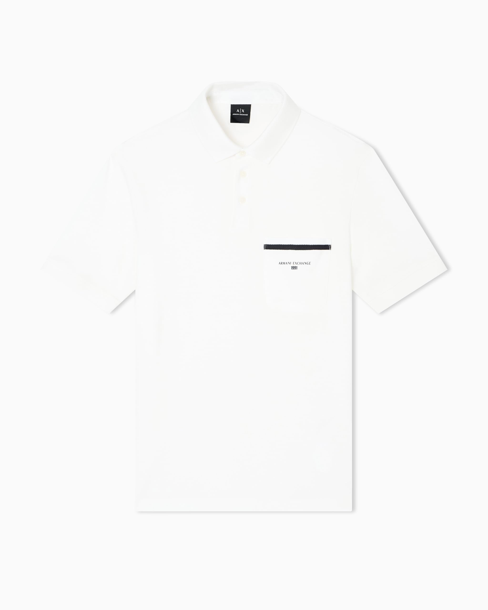 Armani Exchange Men's Pique Pocket Logo Polo Shirt, Off White, L