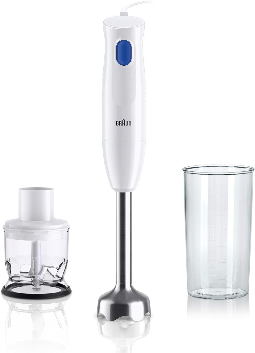 Braun MultiQuick 1 - Mixeur Plongeant Léger avec mini-hachoir pour Soupes, Smoothies et Purées Bébé, Verre Doseur 600 mL, 450W, Blanc (MQ10.201MWH)