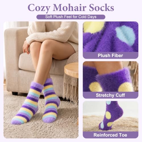Image of SISOSOCK 5 Pairs Fuzzy Soft Cozy Comfy Socks Warm Birthday Gifts for Women | Comfortable Casual Sleep Home Bed Cloud Booties Socks, Perfect Warm Winter Gifts for Wife Girlfriend or Mom Gradma