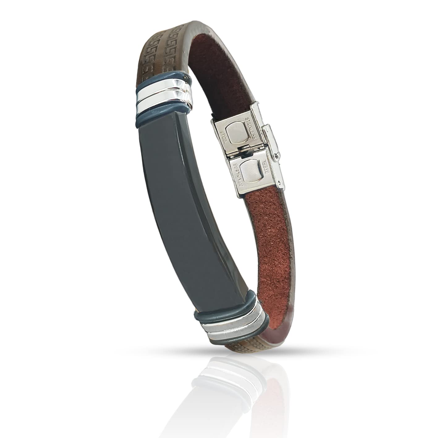 Only faith Pulsera de Cuero para Hombre ajustable acero inoxidable Brazalete regalo para hombre