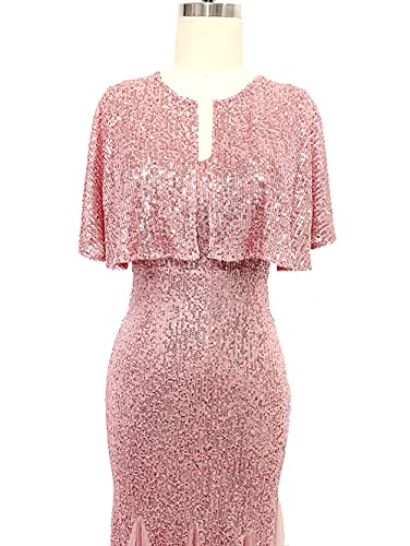Women's Shiny Sequin Shawl Wrap Bridal Shawl Cover up Beaded Evening Cape Dark-Pink3