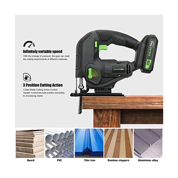 GALAX PRO Stichsägen, DC-20 V Max 1,3 Ah Lithium-Ionen 2500 SPM Stichsägewerkzeug mit Akku und Ladegerät, 8 Stück T… – Bild 4
