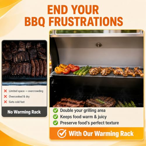 Image of GR001 Grill Warming Rack Replacement for Captiva Designs 4-Burner Gas Grill | Stainless steel, rust-proof. Expands upper cooking space for buns, veggies & meat. Tool-free drop-in.Hold Warm, Not Overcook.