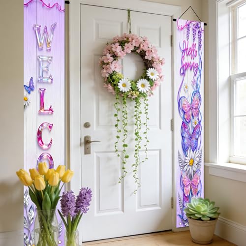 Image of Nuxovilar Front Door Porch Sign Entrance Banner Set 12x71in Polyester