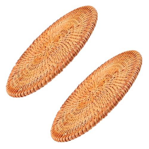 Mikinona Posavasos Tejidos a Mano de Ratán Natural 2 Unidades Tapetes Aislantes Resistentes al Calor Redondos y Absorbentes para Café Té y Ollas Ideales para Mesa y Picnic