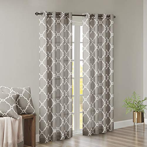 Madison Park Saratoga Single Window Curtain Light Filtering Fretwork Print 1 Panel Grommet Top Drape for Living Room Bedroom and Dorm 50x84 - Image 2