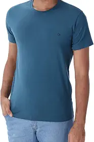 Camiseta Masculina Gola Redonda, 100% Algodão, Slim, Casual