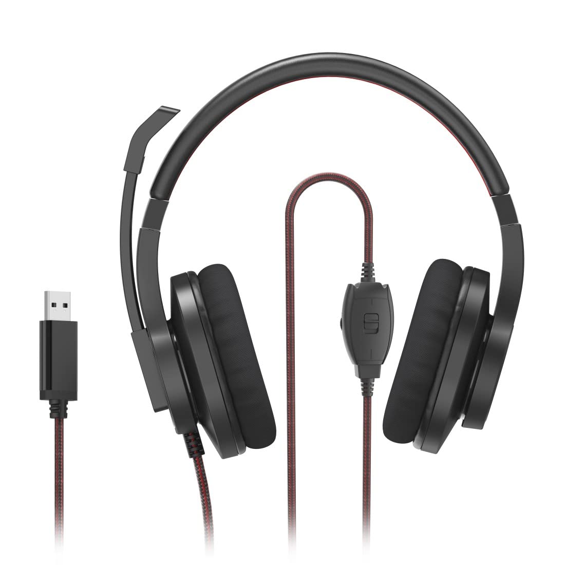 Hama Cuffie con microfono (cuffie cablate USB A, Aux, stereo con cavo, cuffie Over Ear PC con braccio microfono e fascia per il collo, cavo audio da 2 m, colore: nero
