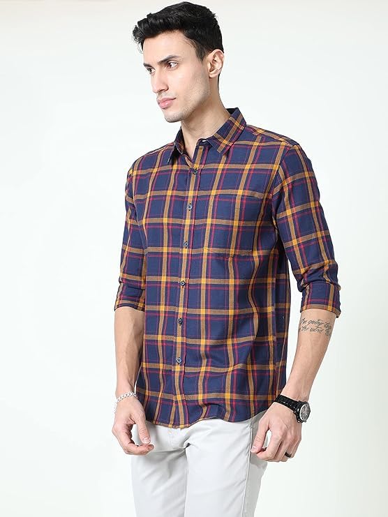 Image of GLORYBOYZ Men's Full Sleeve Checkered Casual Cotton Shirt S-2XL