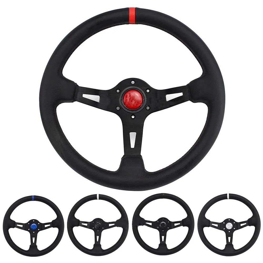 Volante Sportivo Auto, Volante a Calice 13 pollici 330MM modifica volante strumenti personalizzato in pelle profonda disco racing drift accessori(White)