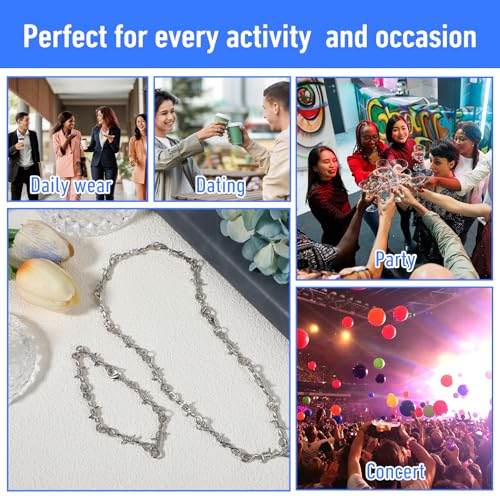 Yolev Barbed Wire Necklace and Bracelet Set Punk Thorns Barbed Wire Choker Silver Metal Grunge Jewelry Barb Wire Necklace Hiphop Rock Goth Chain for Men Women Y2k Daily Versatile Fashion4