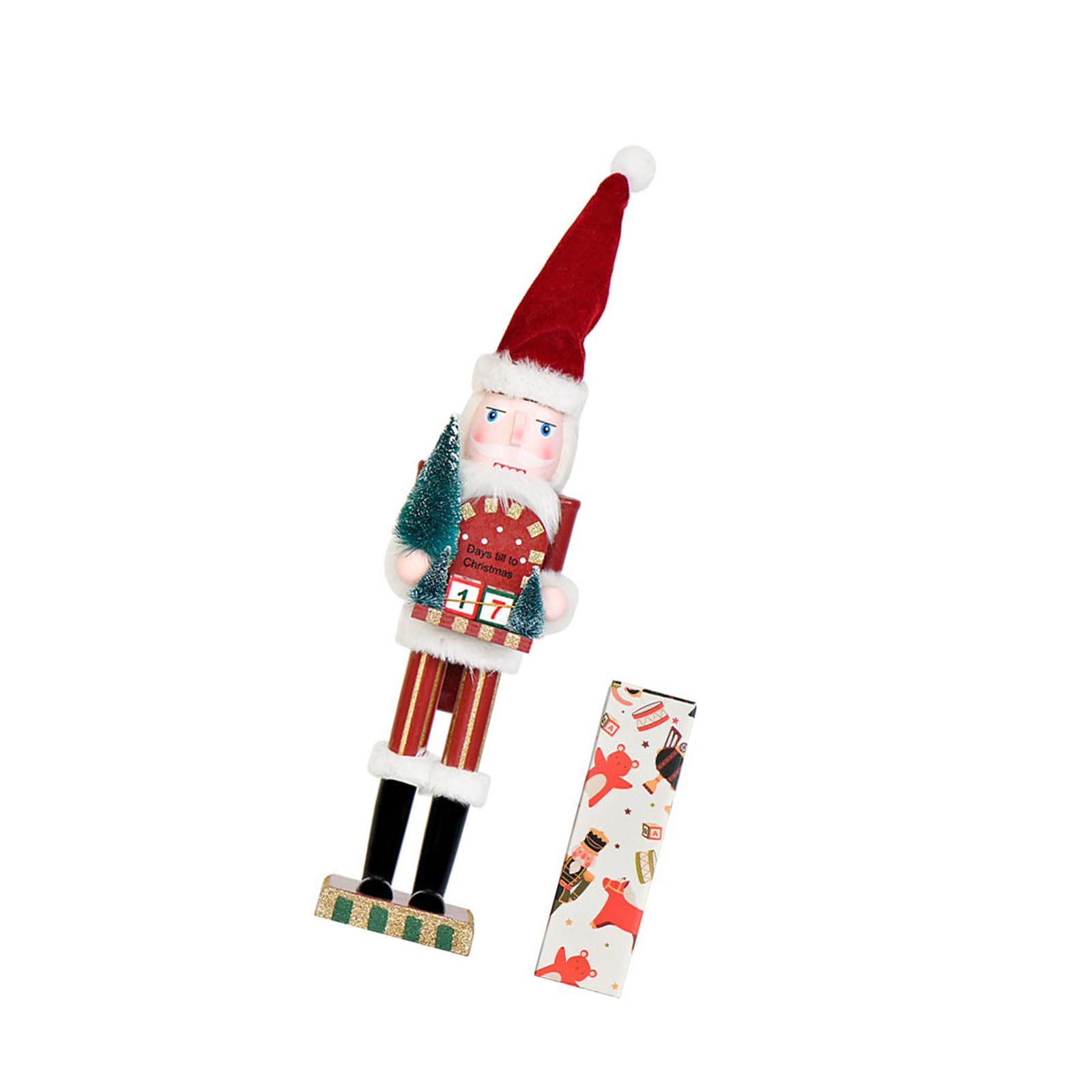 Buxuaaaa Artistic 38CM Wood Nutcrackers Christmas Tree Advents Calendar Holiday Decoration Desktop Ornament Unique