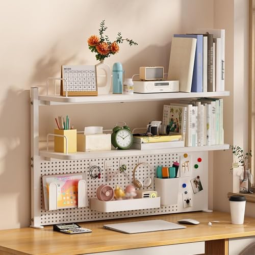 3-poziomowa półka na biurko z tablicą zaciskową z regulowaną metalową szafką biurkową, rozwiązanie do przechowywania do biura, biała, 60 cm (23,6") - maksymalizacja wydajności przestrzeni roboczej