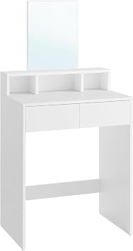 VASAGLE Dressing Table with Large Mirror, 2 Drawers and 3 Compartments
