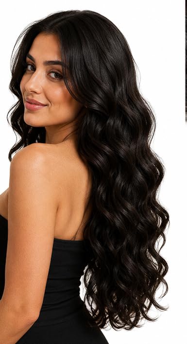 Image of ZAYA Curly Hair Extension for Women & Girls | 5 Clip Synthetic Wavy Hair 22 Inch | Natural Black Wig | Bridal & Party Use (350 G)