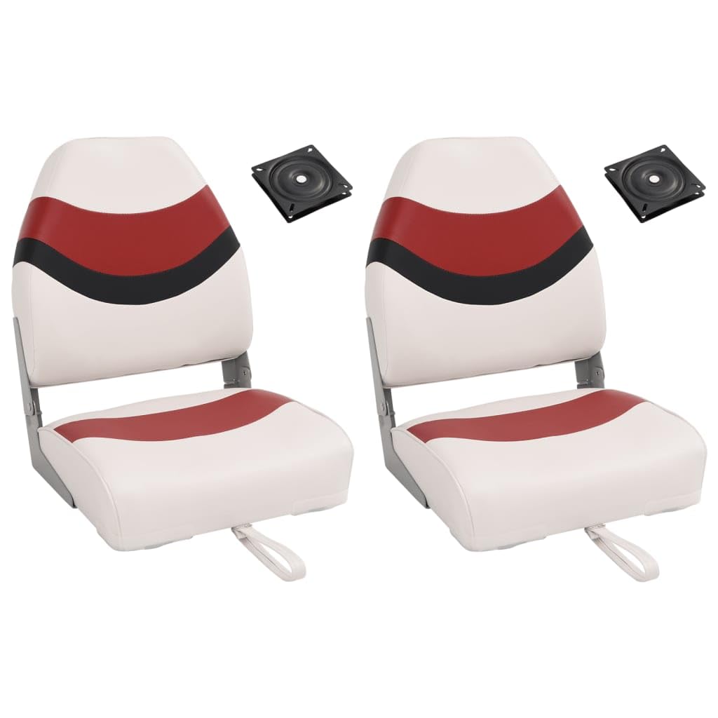 Set di 2 sedili per barca, pieghevoli, con giunto girevole, schienale alto, in PVC, pelle PU, bianco, rosso, nero