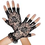 Silver Fancy Dress® 80's Black Lace Fingerless Gloves Madonna, Hen Night/Ladies Short Lace Gloves Black Accessory Victorian