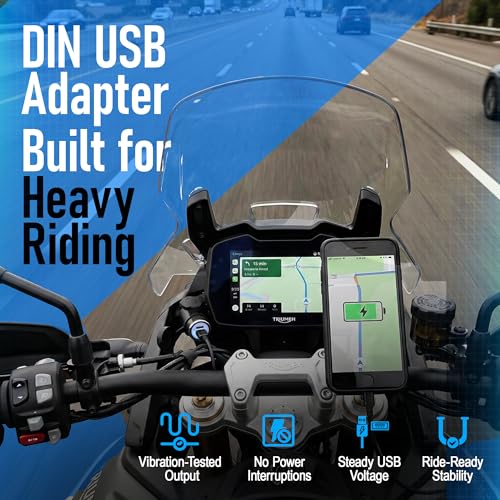 Image of Cliff Top DIN Hella Powerlet Plug to Dual USB Motorcycle Charger Adapter 4.6A Compatible with BMW Ducati Triumph (Short Angled) | 4.6A dual USB output, short angled Hella DIN /Powerlet adapter, motorcycle phone /GPS charging