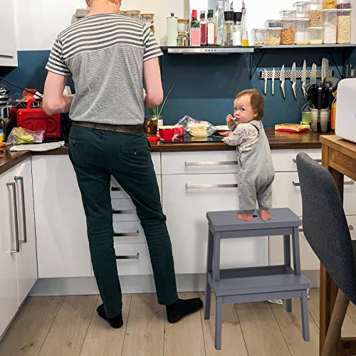 Houchics Adults Wooden Step Stool With 400 Lb, Gray Step Stool For Bedside Step Helper For Kitchen,Bathroom,Bedroom (Gray) #TOP1