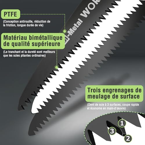 WORKPRO Scie Elaguer à Main Bimétal, Scie Pliante avec Dent à Triple de Coupe et Verrouillage de Sécurité pour Elagage, Emondage, Jardinage, Camping – Image 5