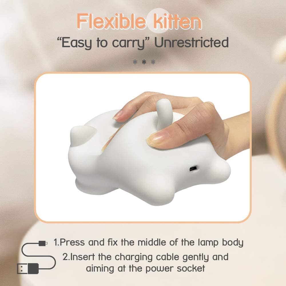 One94Store Silicone Sleeping Cat Night Light | Touch-Control Color-Changing LED Lamp | USB Rechargeable, Safe & Portable Baby Night Light | Perfect for Kid's Bedroom Decor & Gifts, Multicolour - Image 7 thumbnail