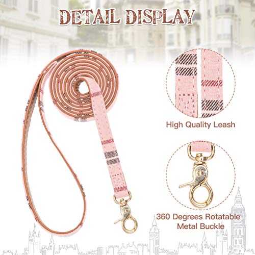 Image of EXPAWLORER Dog Collar and Leash Set - Classic Plaid Dog Bow Tie and Bandana Collar with Bell, Dog Leash Tangle Free, Adjustable Collars for Puppy Small Dogs and Cats, Holiday Ideal Gift, Pink XS