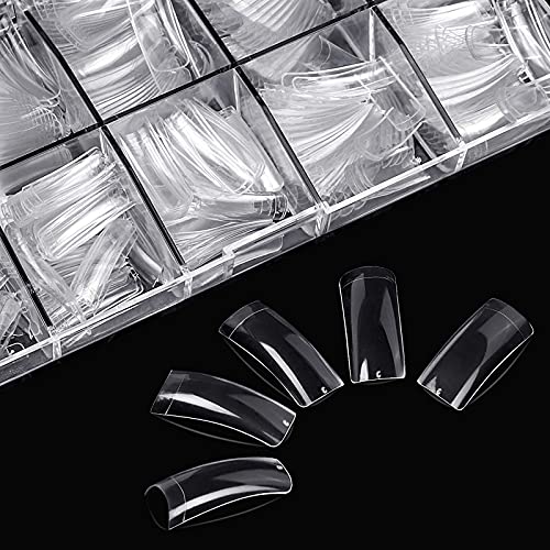 Clear Fake Nails - French Acrylic Nail Tips ECBASKET Half Cover Square False Artificial Nails Tips 500pcs 10 Sizes with Box