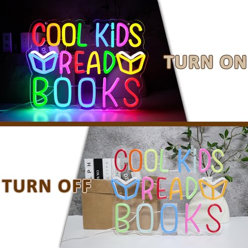Image of Cool Kids Read Books Neon Sign for Wall Decor, Reading Led Signs for Library, USB Dimmable Neon Lights for Classroom Reading Corner Bedroom Study Room Home Book Club Motivational Wall Art
