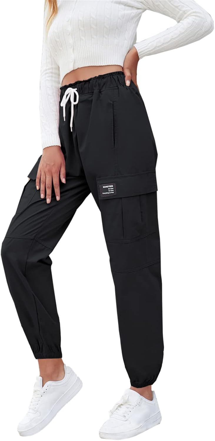 SANGTREE Girls & Womens Drawstring Cargo Jogger Pants,3 Years - Women 3XL - Picture 88 of 170
