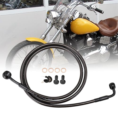Image of 48.9 inch Total Length Dyna Softail Front Brake Line Hydraulic Hose Black Vinyl Steel Braided for 1996-2006 Some Dynas 16 inch bar, 2007-2017 Dyna 12 inch Bar, 2000-2015 Softail 12 inch Bar