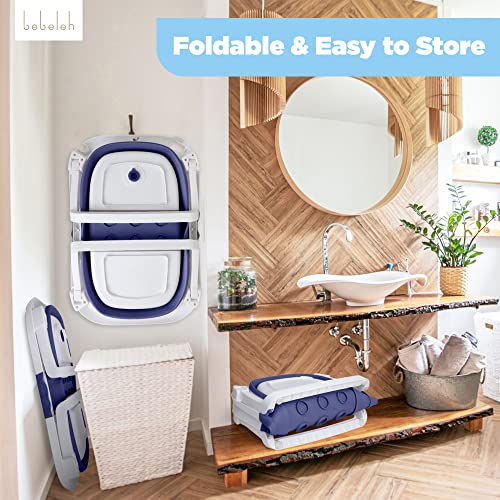Image of BEBELEH Collapsible Baby Bathtub - Bathtub + Baby tub Sling + Newborn Sling - Baby Bathtub Newborn to Toddler 0-24 Months - The Ultimate Travel Baby Bath Tub and Everyday Use! (Blue)