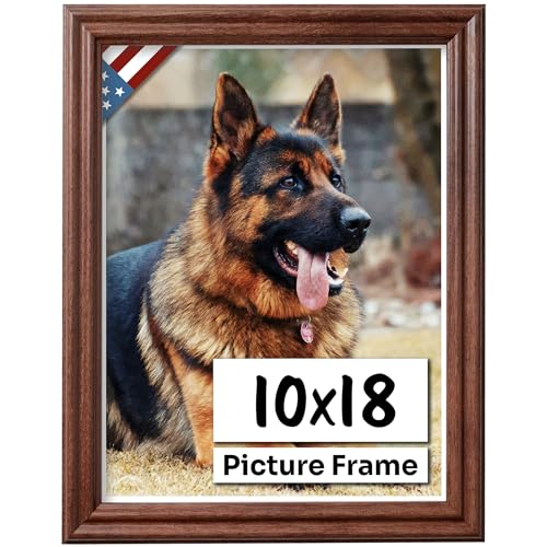 US Art Walnut Brown 10x18 Picture Frame .75 Inch Wide - Faux Walnut Brown Wall Decor Handmade Solid Wood Frames with Preinstalled Hangers and UV Blocking Plexiglass 18x10 Frame