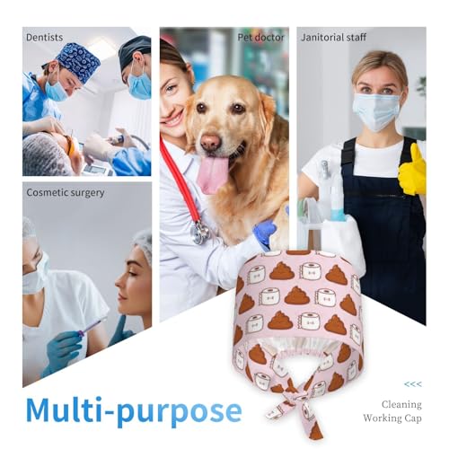 Image of Working Cap Scrub Cap with Sweatband Adjustable Unisex Women Tie Back Hat Nurse Surgical Caps
