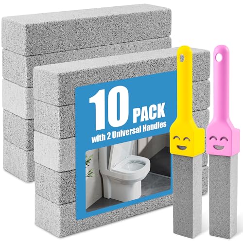 MEQHUO 10 Pack Pumice Stone with 2 Handles Toilet Bowl Cleaner Ring Remover Pumice Stone for Toilet Cleaning Bathtub Grill Pool Sinks Stove Grates - Reusable Scouring Stones Cleaner