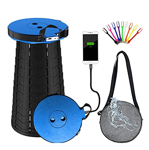 Arcwares Portable Charging Stool with Power Bank and USB Nightlight, Collapsible Retractable Folding Camping Stool Seat for Indoor Outdoor, 4400 mAh Charger for iPhone Android