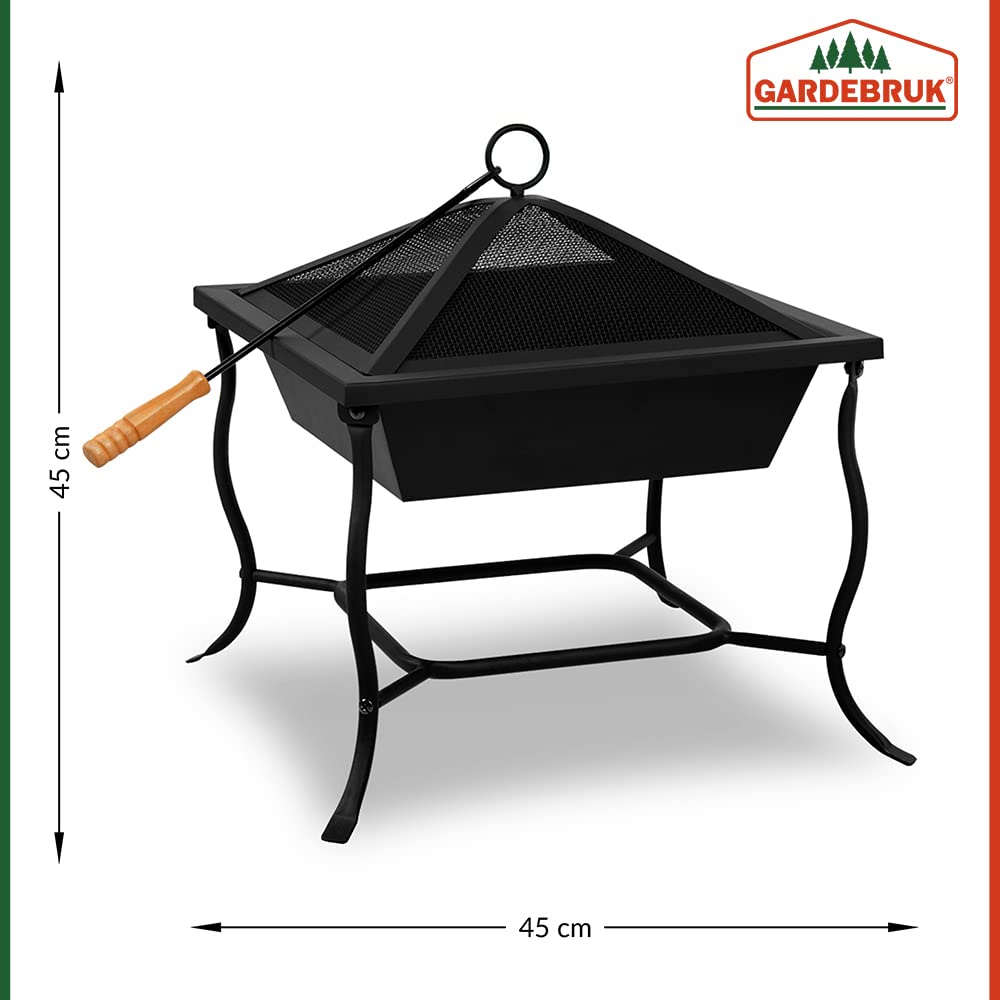 Gardebruk Brasero para Leña 45x45cm Hoguera Exterior Tapa y Atizador Pozo de Fuego Chimenea Jardín