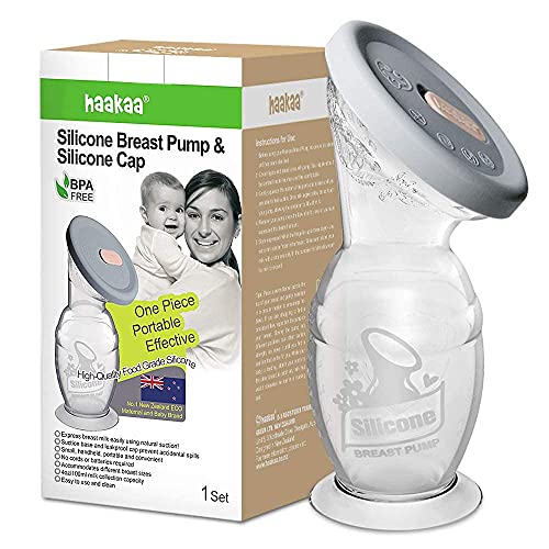 Haakaa Gen2 Sacaleches Manual 150ML Juego con Tapa - Silencioso Extractor de Leche con Base de Succión - Fácil de Limpiar - Colección de Leche Materna - Silicona de Grado Alimenticio