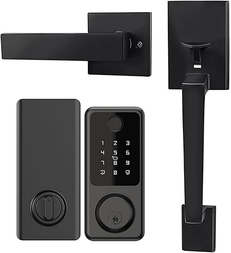 Juego de manijas de cerradura de puerta delantera, cerradura de puerta con teclado con asas, kit de cerradura inteligente de entrada sin llave,