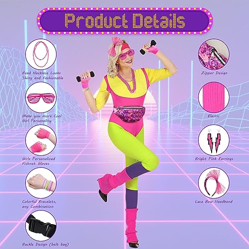 Aomig 80s Neon Fancy Dress Costume Accessories Set - Image 3
