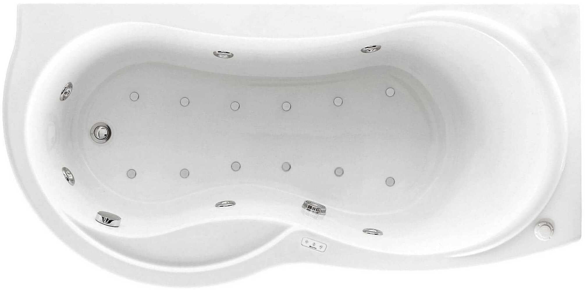 Wanna z hydromasażem narożna zakrzywiona prostokątna Novellini Venus Hydro Plus 180x80 H55 cm 200 litrów LT Prawa kolumna Panel dezynfekcji Airpool Pilot zdalnego sterowania rama biała błyszcząca