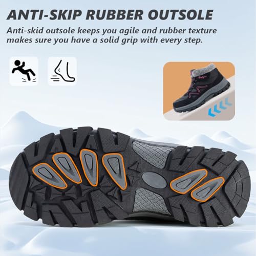 Qiucdzi Womens Winter Snow Boots Warm Fur Lined Anti-Slip Outdoor Ankle Booties Walking Shoes Comfort Non-Slip Trekking Shoes4