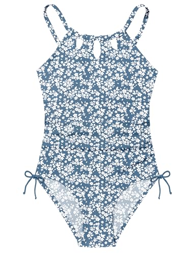 Image of Girls Swimsuit Set - Halter Neck One Piece Bathing Suit with Tropical Cover Up Skirt Swimwear for Kids 7-18Y