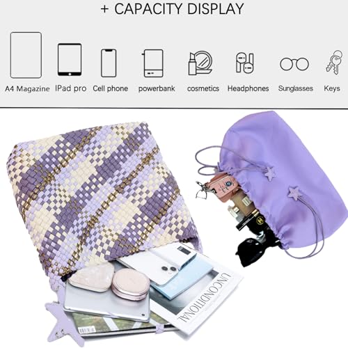 Image of Woven Tote Bag for Women, Shoulder Handbags, Beach Hobo, Handwoven Satchel Underarm Bag, Top-Handle Bag With Purses