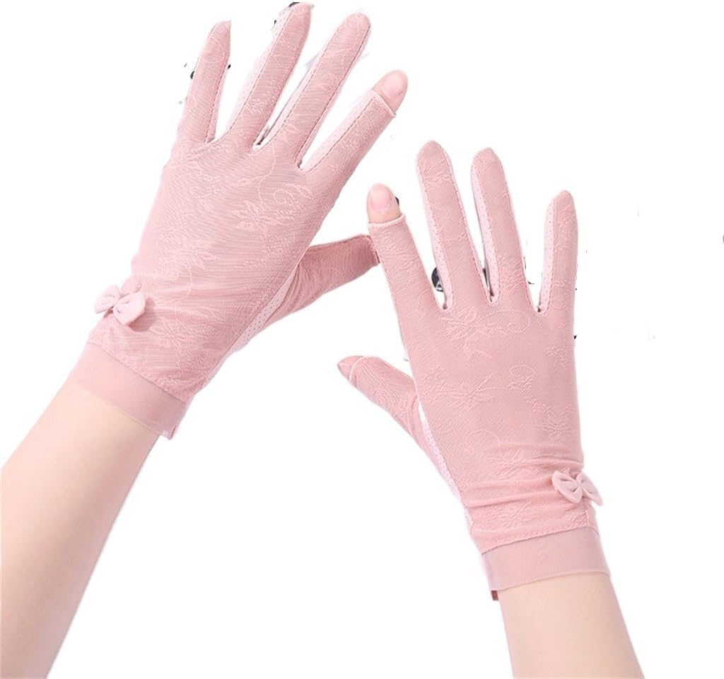 Fingerless Ice Silk Gloves Women's Thin Lace Breathable Driving Riding Touch Screen Half Finger Spring(C)