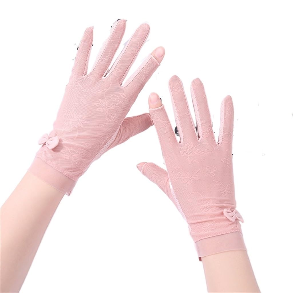 Guantes de Seda de Hielo sin Dedo de Hielo Delgado Encaje de Verano de Mujeres Transpirable Conductor de conducción táctil Medio Dedo Primavera(1-Pack)
