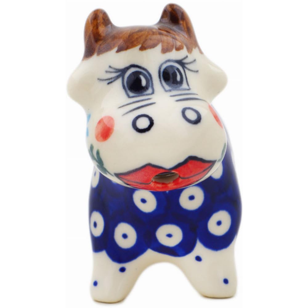 Authentic Polish Pottery Cow Shaped Creamer in Lovely Blue Eyes Design Handmade in Boles?awiec Poland by Ceramika Dalia + Certificate of Authenticity