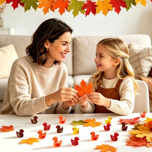 Image of JUNEBRUSHS 50Pcs Fall Mini Resin Ducks Thanksgiving Miniature Figures