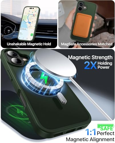 Image of Elzzi Magnetic Back Cover for iPhone 17 Case (Compatible with MagSafe) (Military Grade Drop Protection) Slim Translucent Matte Shockproof with Anti-Fingerprint Phone Case (Green)