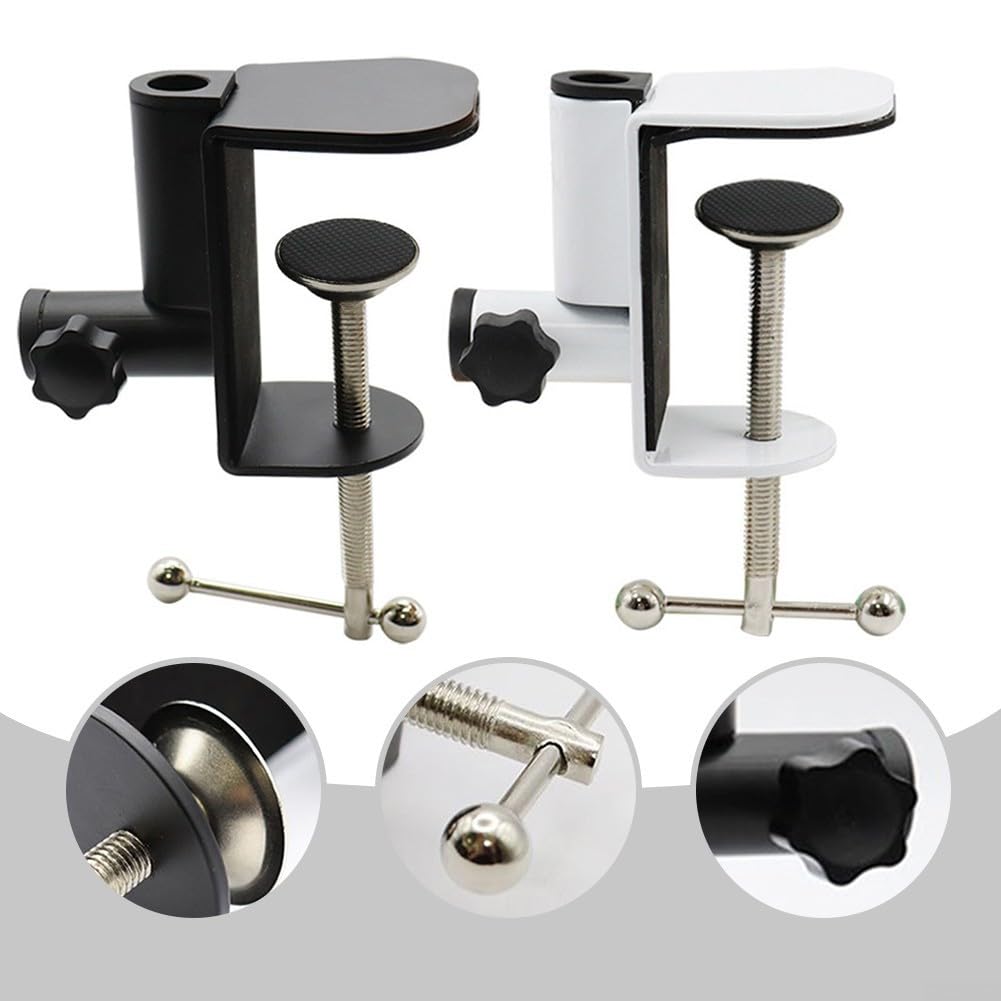 Morsetto per lampada da tavolo, base in metallo, staffa a sbalzo con clip a C, staffa di montaggio per luce da lavoro, per lampada da scrivania, lampada con ingrandimento (bianco)