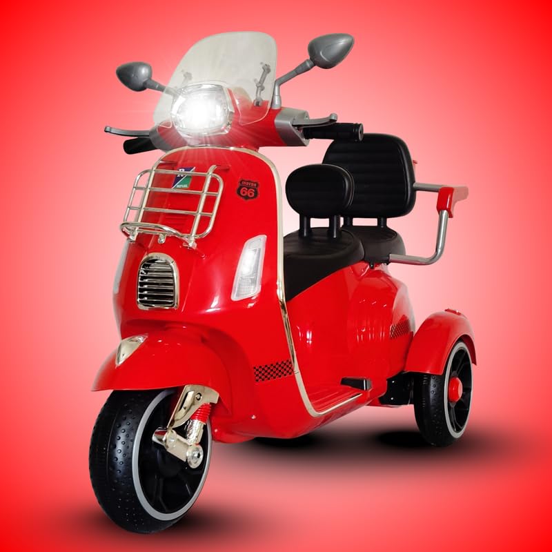 Image of Vespa Scooter Double Seat for Kids 1 to 6 Years | with Remote Control, Big Size Vespa Scooter | Electric Rechargeable Ride-Ons, Red